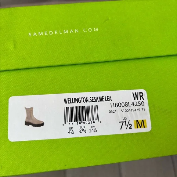 NWT Sam Edelman Wellington Waterproof Sesame Leather Chelsea Boots Size 7.5